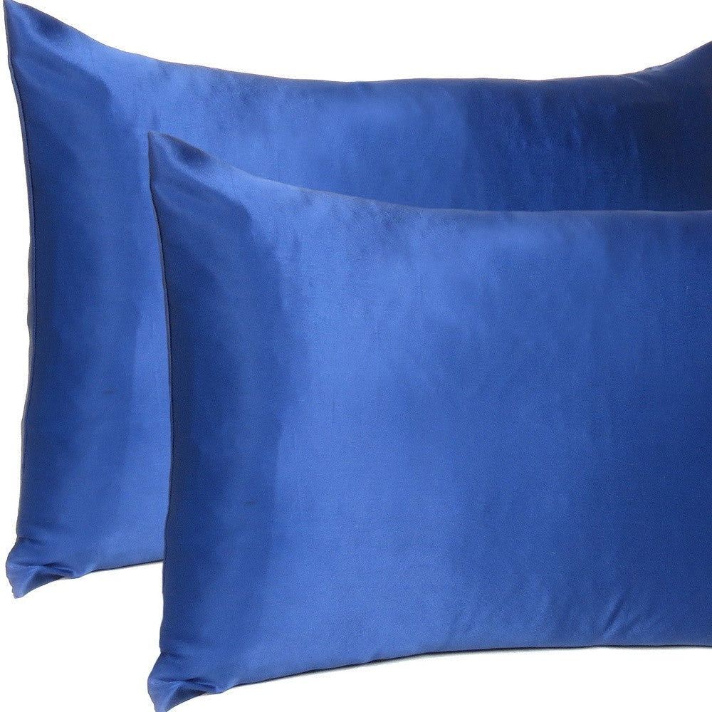 Navy Blue Dreamy Set Of 2 Silky Satin Queen Pillowcases Image 8