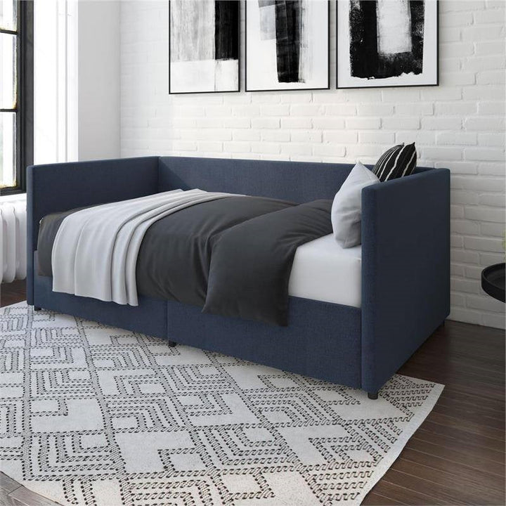 Navy Blue Linen Upholstered Daybed with Pull-Out Storage Drawers Image 4