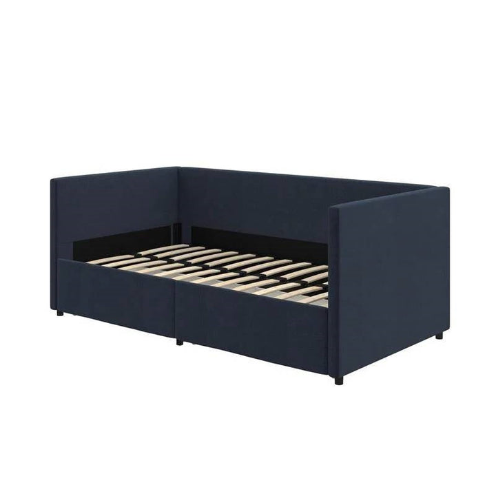 Navy Blue Linen Upholstered Daybed with Pull-Out Storage Drawers Image 5