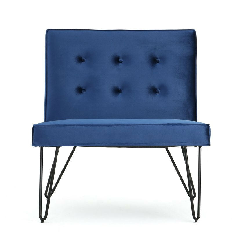Navy Velvety Soft Upholstered Polyester Accent Chair Black Metal Legs Image 3