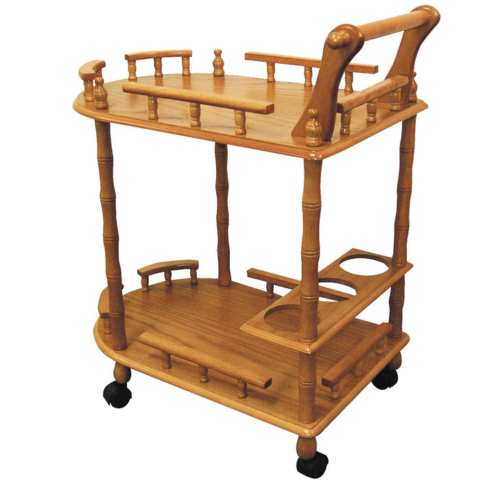 Oak Irregular Rolling Bar Cart With Wine Storage Image 1