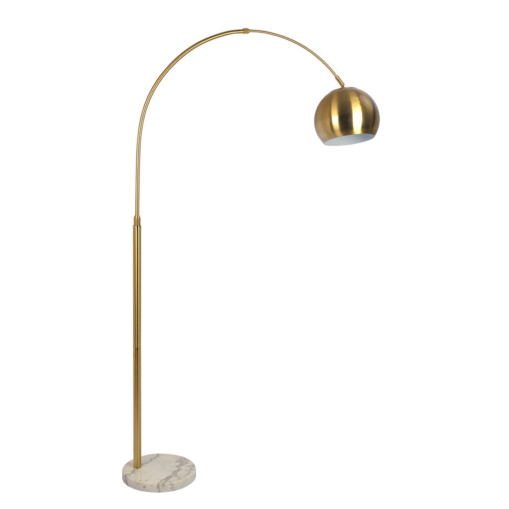 Oasis Long Arm Gold Brass Adjustable Floor Lamp with Round White Marble Base Image 1