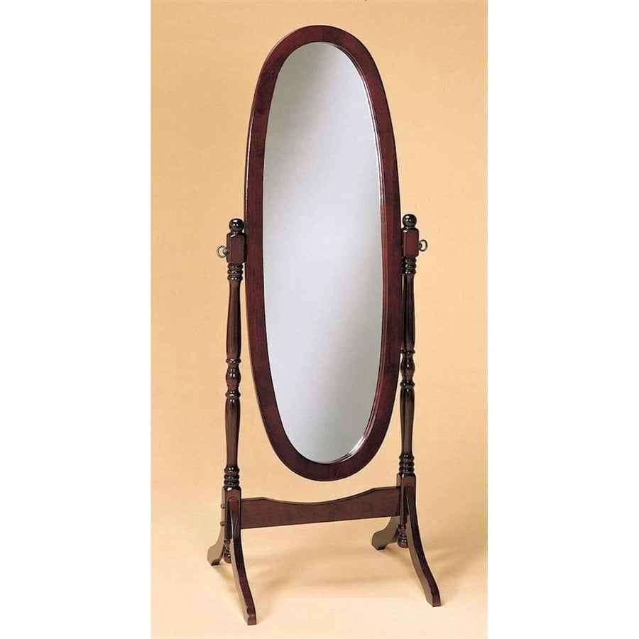 Oval Cheval Mirror Full Length Solid Wood Floor Mirror in Cherry Image 1