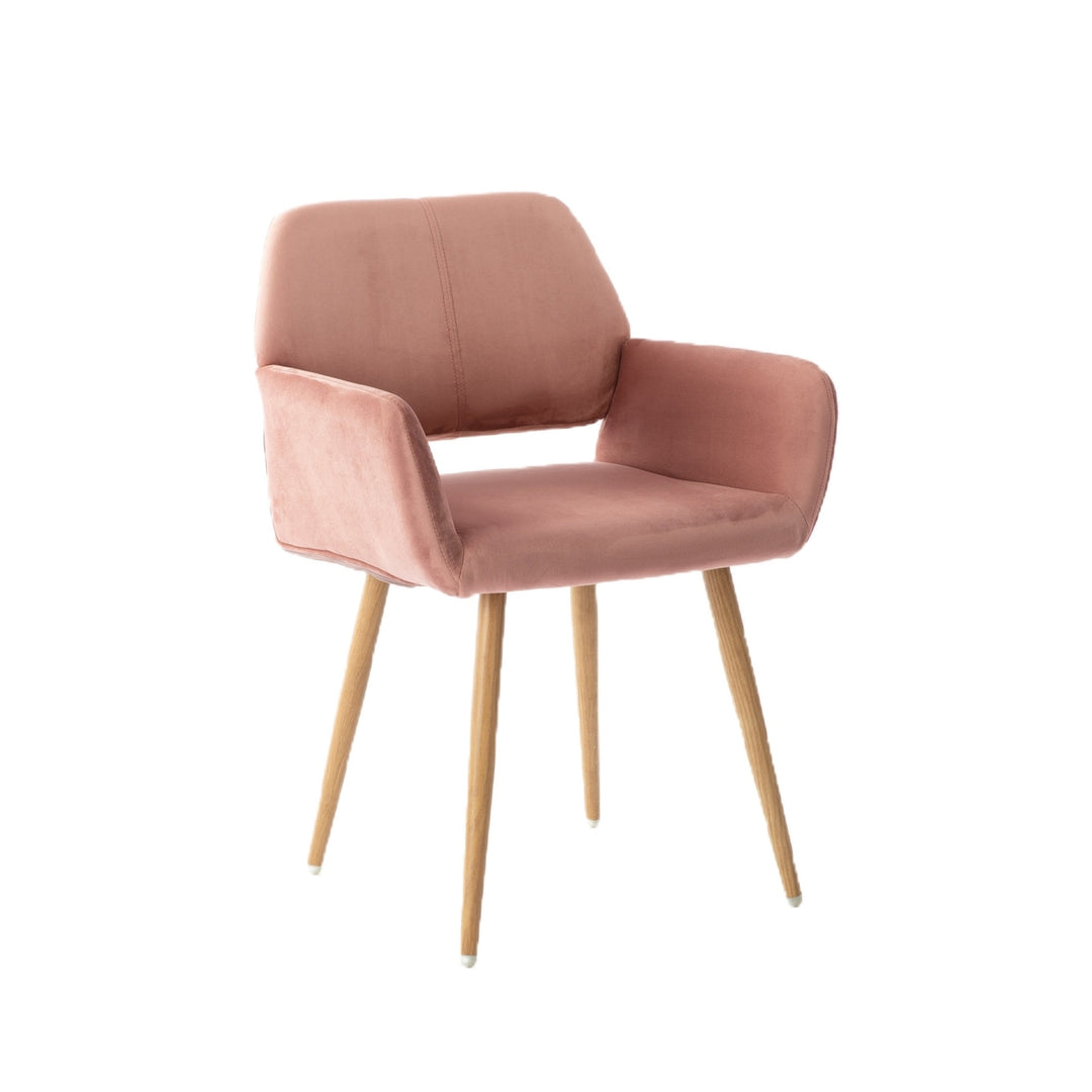 Pink Upholstered Velvet Open Back Dining Chair Image 1