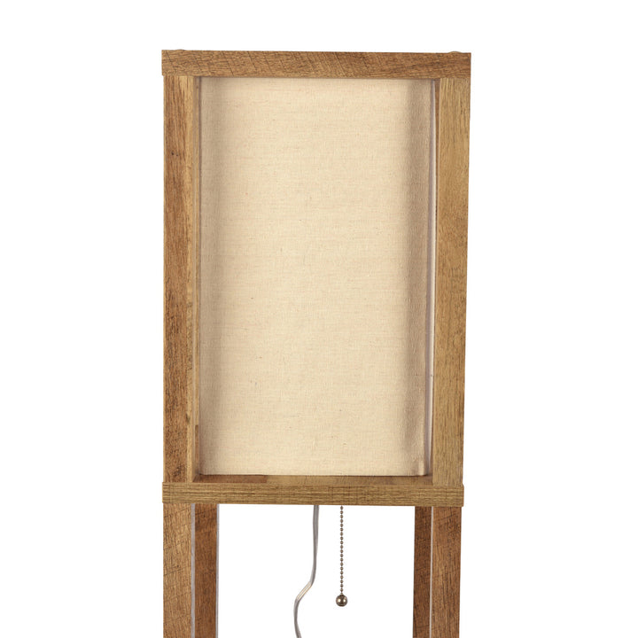 Pinnacle Shelf Floor Lamp For Bedroom/Living Room, Natural Wood with Long Shade Image 3