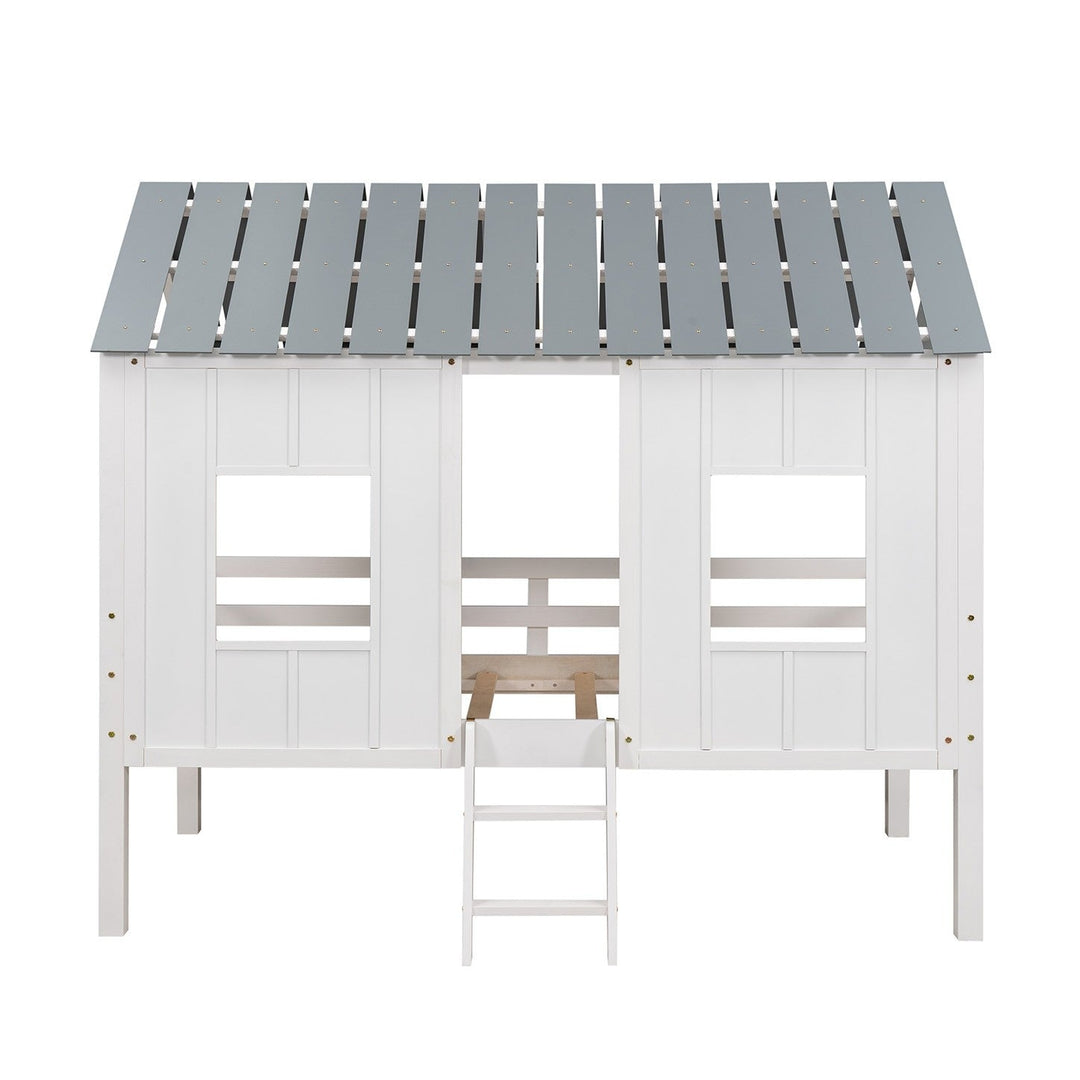 Playhouse with Windows and Roof White Twin Size Low Loft Bed Image 4