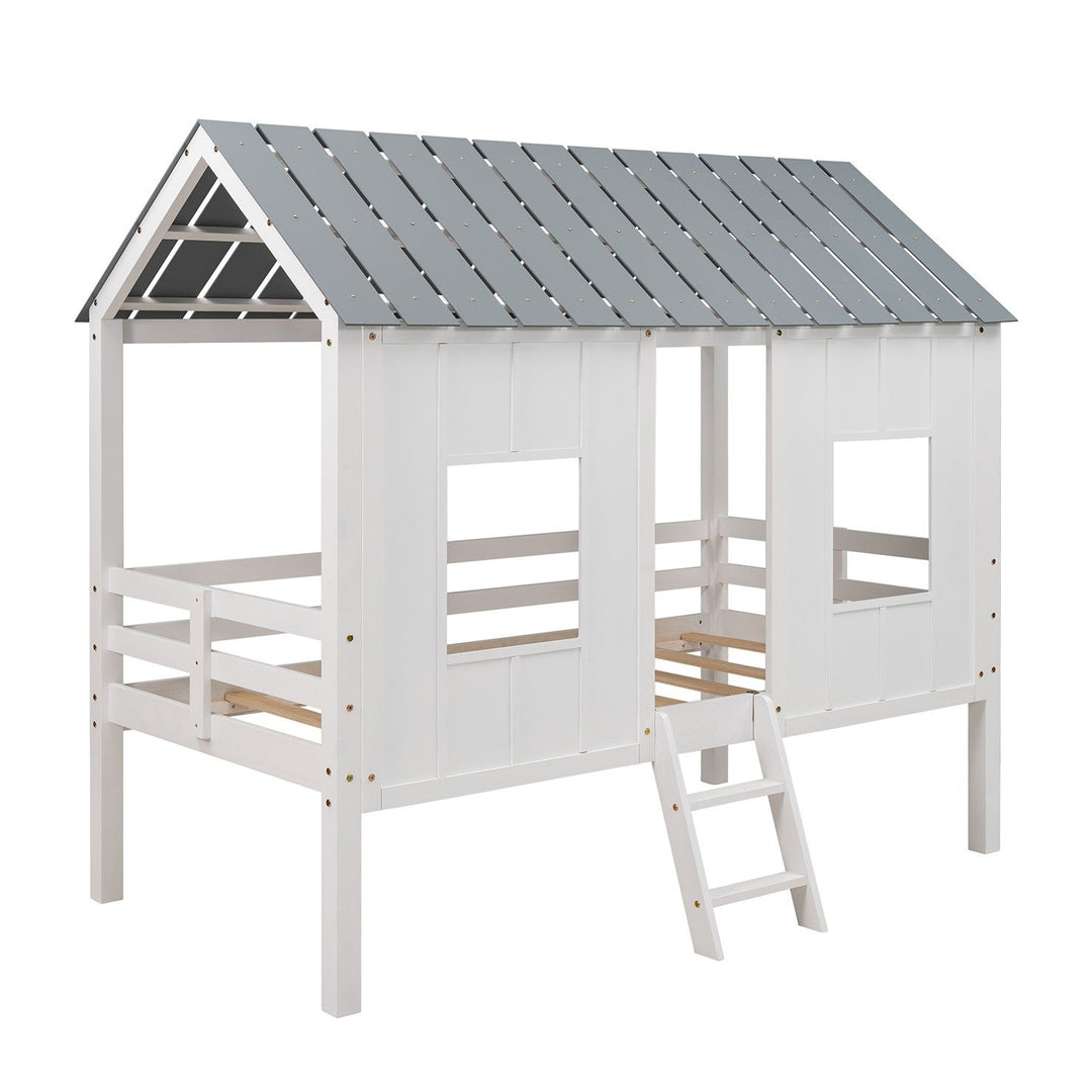 Playhouse with Windows and Roof White Twin Size Low Loft Bed Image 5