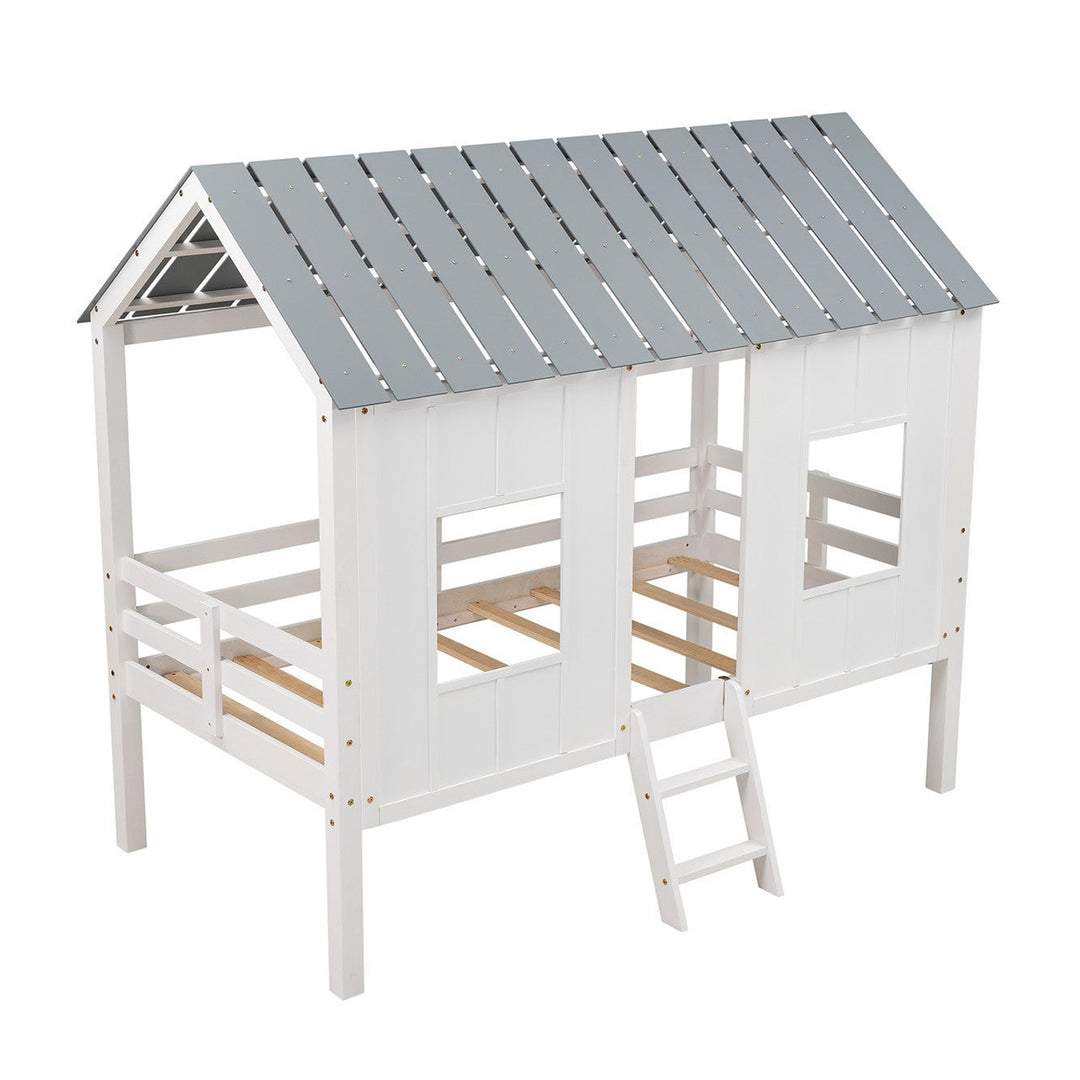 Playhouse with Windows and Roof White Twin Size Low Loft Bed Image 6