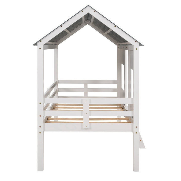 Playhouse with Windows and Roof White Twin Size Low Loft Bed Image 9