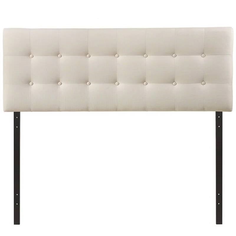 Queen size Modern Ivory Fabric Upholstered Button Tufted Headboard Image 1