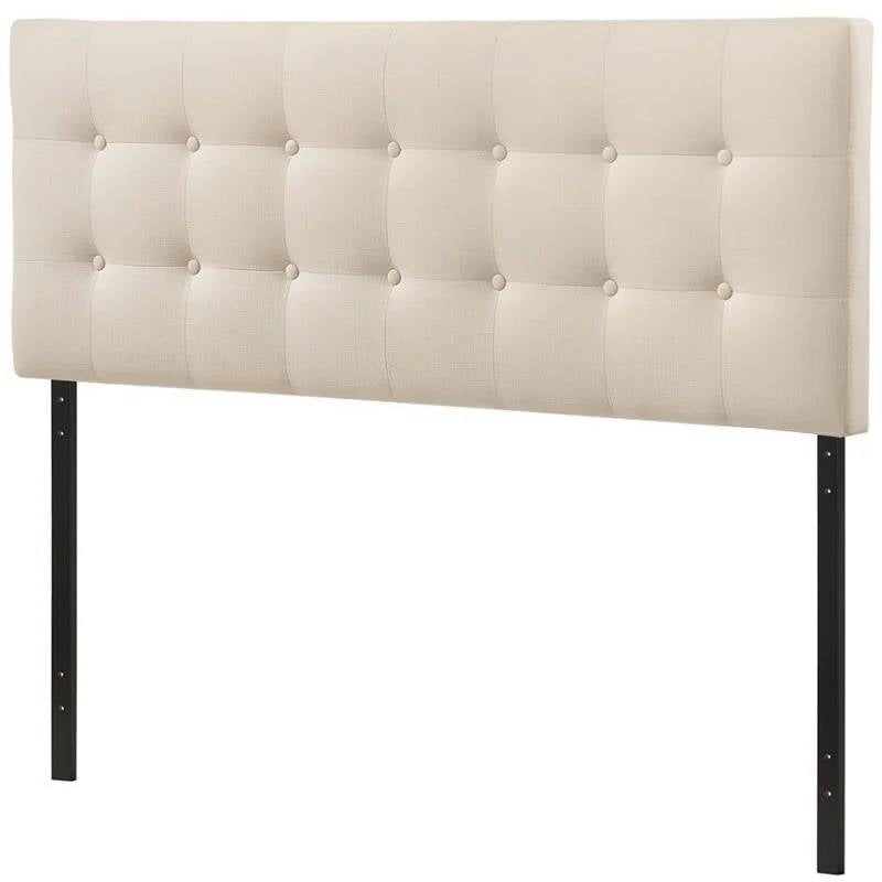 Queen size Modern Ivory Fabric Upholstered Button Tufted Headboard Image 2