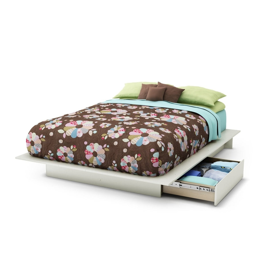 Queen size Modern Platform Bed with 2 Storage Drawers in White Finish Image 1