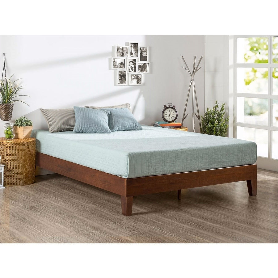 Queen size Modern Low Profile Solid Wood Platform Bed Frame in Espresso Image 1