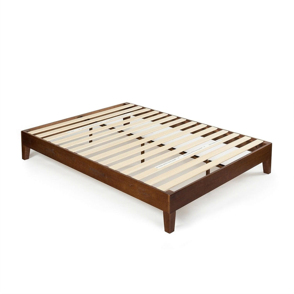 Queen size Modern Low Profile Solid Wood Platform Bed Frame in Espresso Image 2