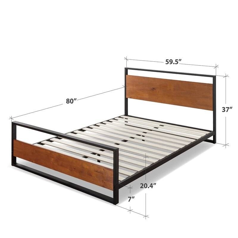 Queen size Modern Metal Wood Platform Bed Frame with Headboard and Footboard Image 5