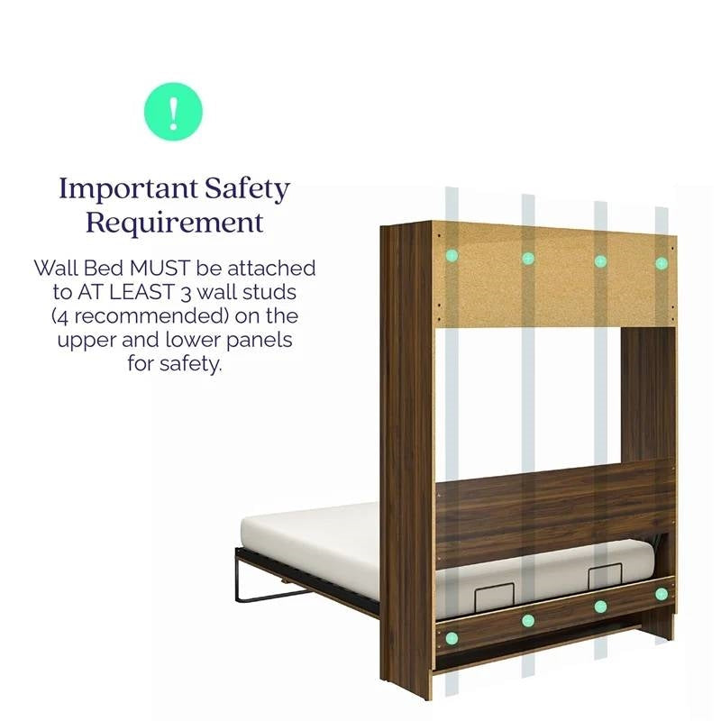 Queen size Murphy Bed Space Saving Wall Mounted Design in Walnut Finish Image 5