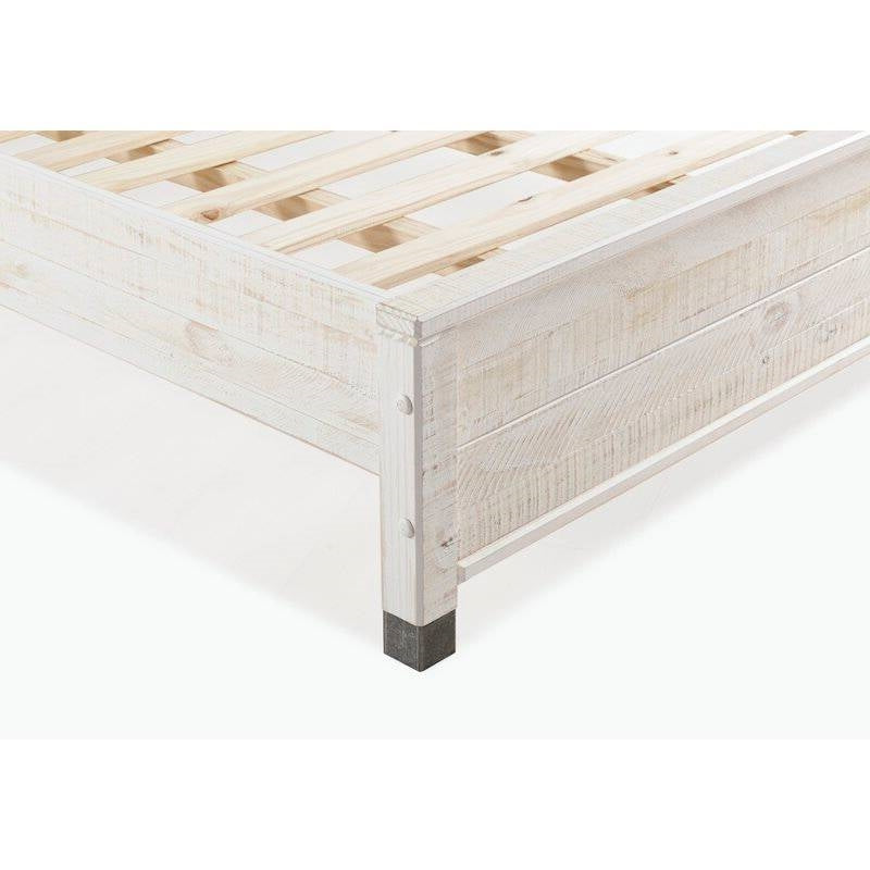 Queen Size Solid Wood Platform Bed Frame with Headboard in Rustic White Finish Image 4