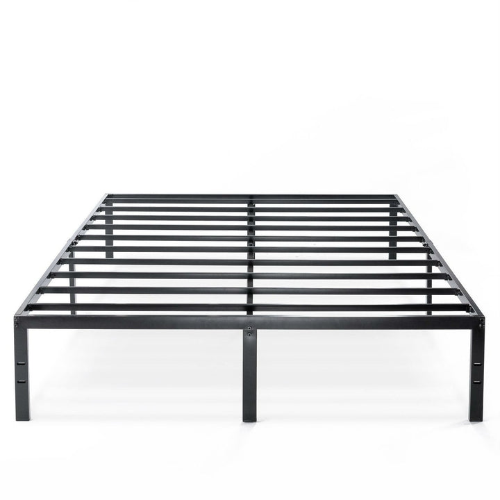 Queen size Sturdy Black Metal Platform Bed Frame with Headboard Attachments Image 1