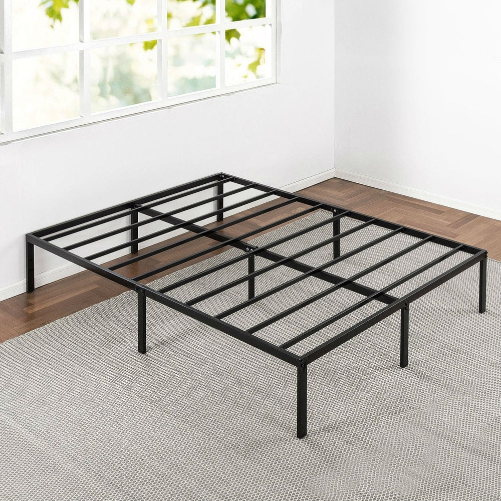 Queen size Sturdy Black Metal Platform Bed Frame with Headboard Attachments Image 2