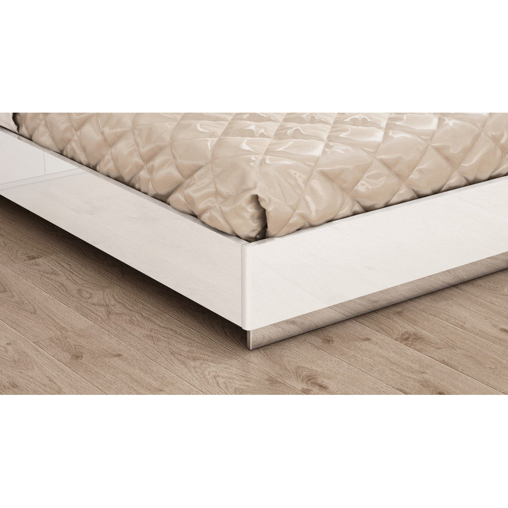 Queen White and Taupe High Gloss Bed Frame with LED Headboard Image 3