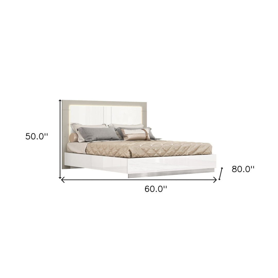 Queen White and Taupe High Gloss Bed Frame with LED Headboard Image 4