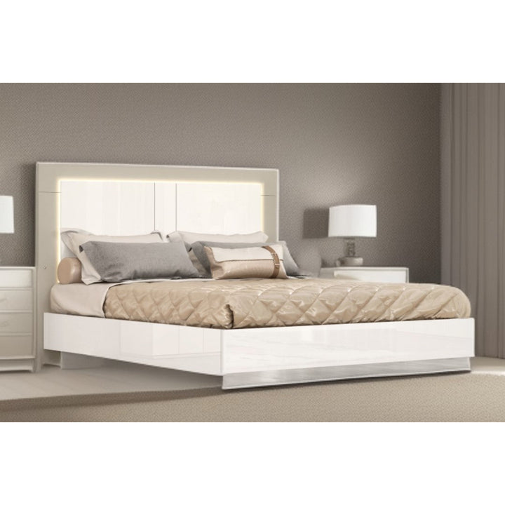 Queen White and Taupe High Gloss Bed Frame with LED Headboard Image 5