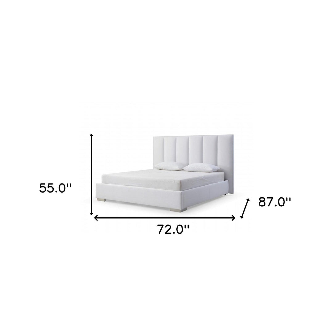 Queen White Upholstered Channel Tufted Velvet Bed Frame Image 3