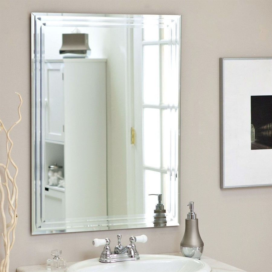 Rectangular 31.5-inch Bathroom Vanity Wall Mirror with Triple-Bevel Design Image 1