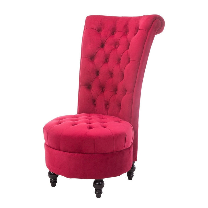 Red Tufted High Back Plush Velvet Upholstered Accent Low Profile Chair Image 1