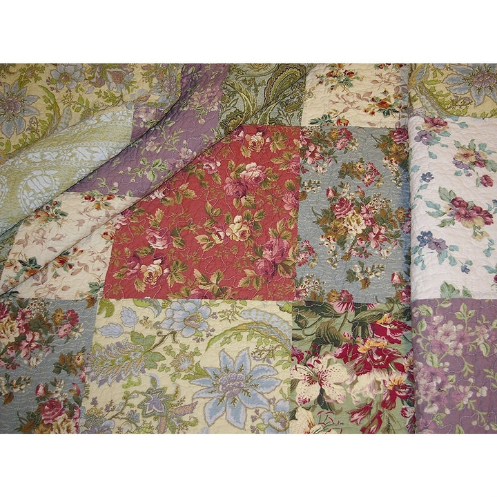 Red Green Blue Purple Yellow White 100-Percent Cotton Floral Patchwork Quilt Throw Blanket Image 3