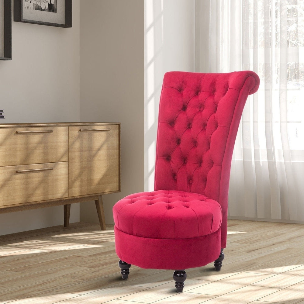 Red Tufted High Back Plush Velvet Upholstered Accent Low Profile Chair Image 2