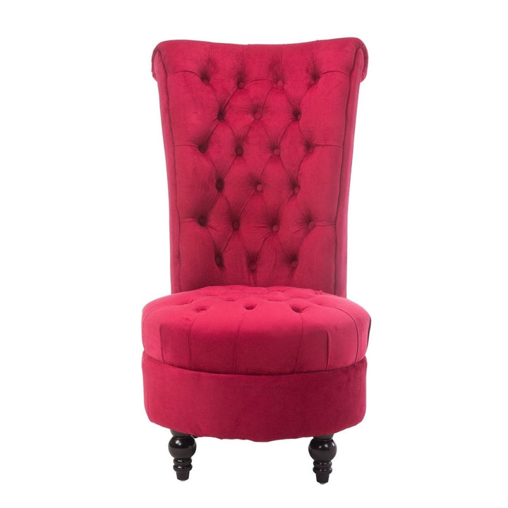 Red Tufted High Back Plush Velvet Upholstered Accent Low Profile Chair Image 3