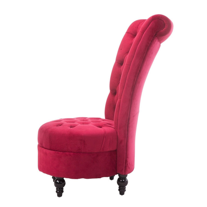 Red Tufted High Back Plush Velvet Upholstered Accent Low Profile Chair Image 4