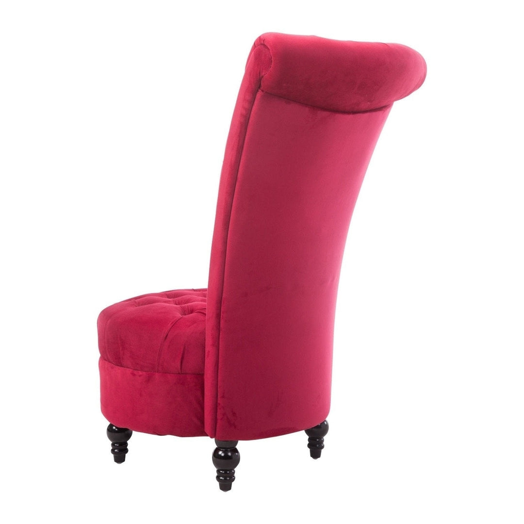 Red Tufted High Back Plush Velvet Upholstered Accent Low Profile Chair Image 5