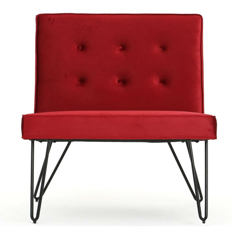 Red Velvety Soft Upholstered Polyester Accent Chair Black Metal Legs Image 2