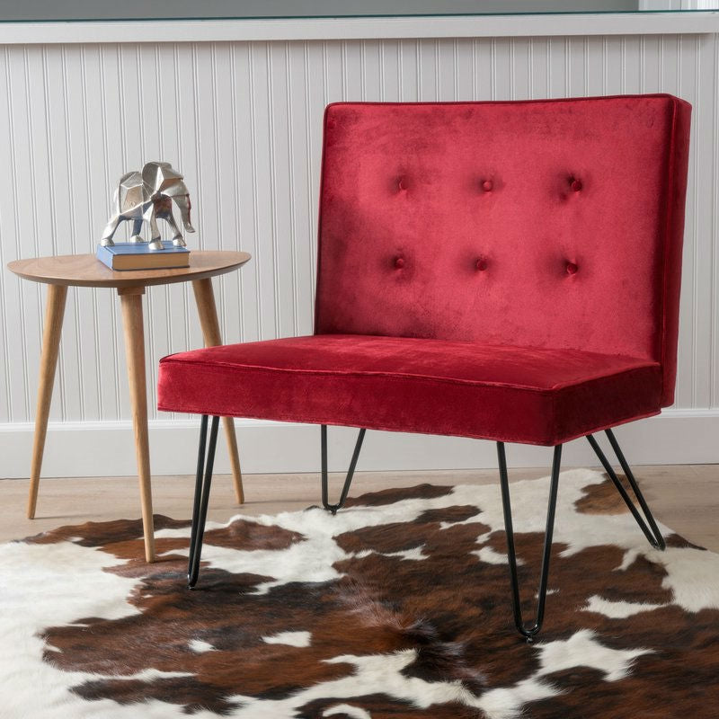 Red Velvety Soft Upholstered Polyester Accent Chair Black Metal Legs Image 3