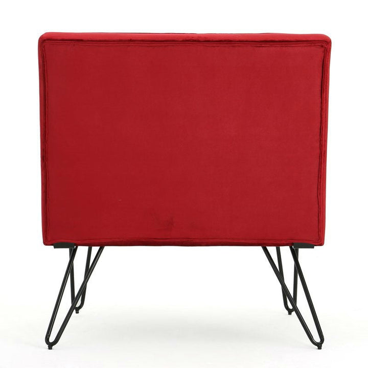 Red Velvety Soft Upholstered Polyester Accent Chair Black Metal Legs Image 5