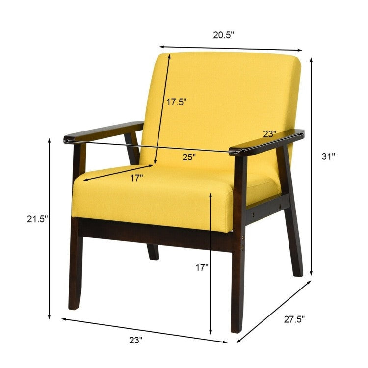 Retro Modern Classic Yellow Linen Wide Accent Chair with Espresso Wood Frame Image 2