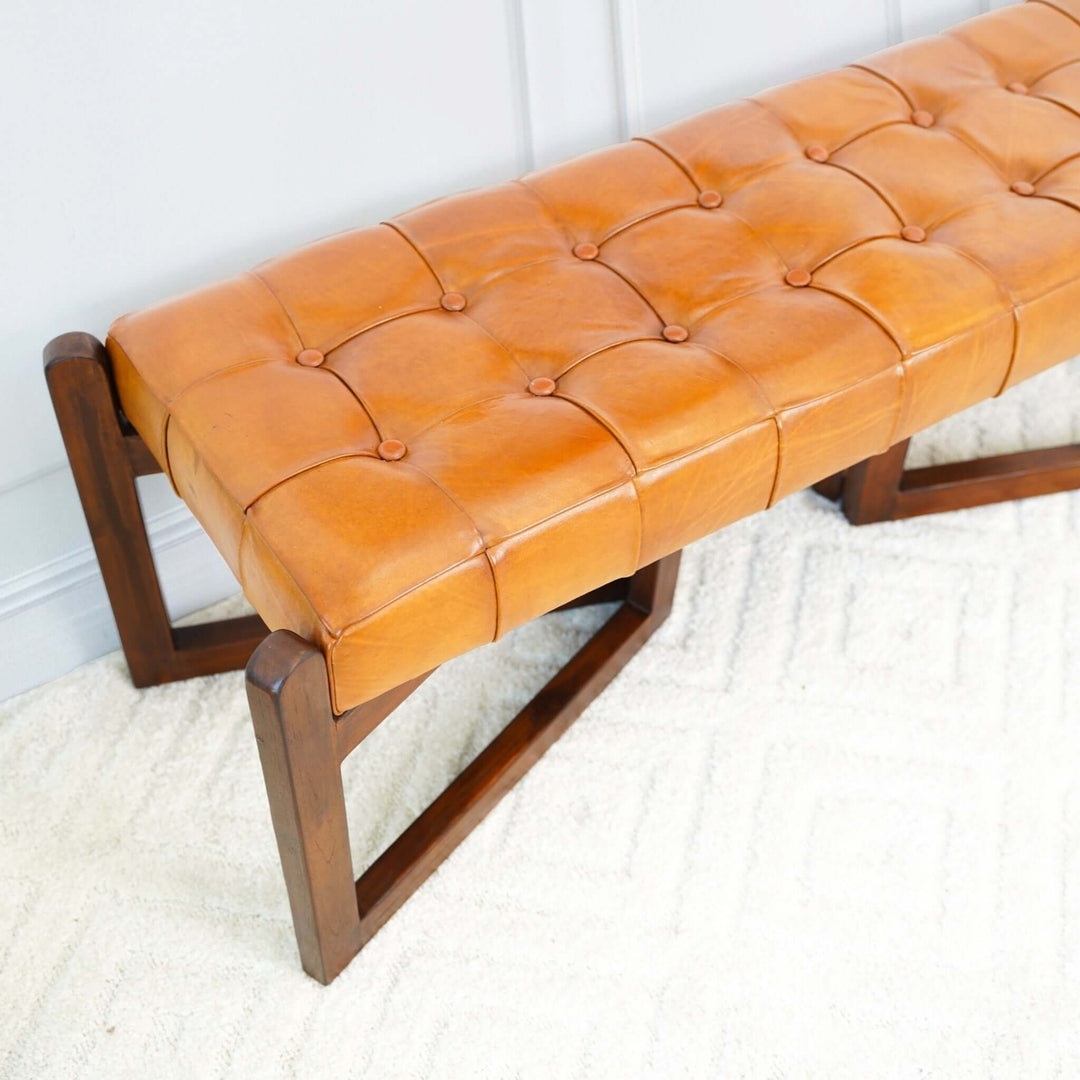 Riley Tan Leather Bench Image 3