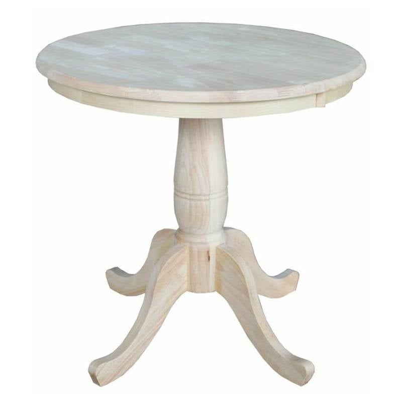 Round 30-inch Unfinished Solid Wood Dining Table with Pedestal Base Image 1