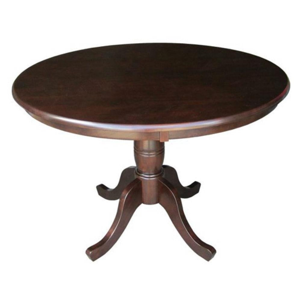 Round 36-inch Solid Wood Kitchen Dining Table in Rich Mocha Image 1