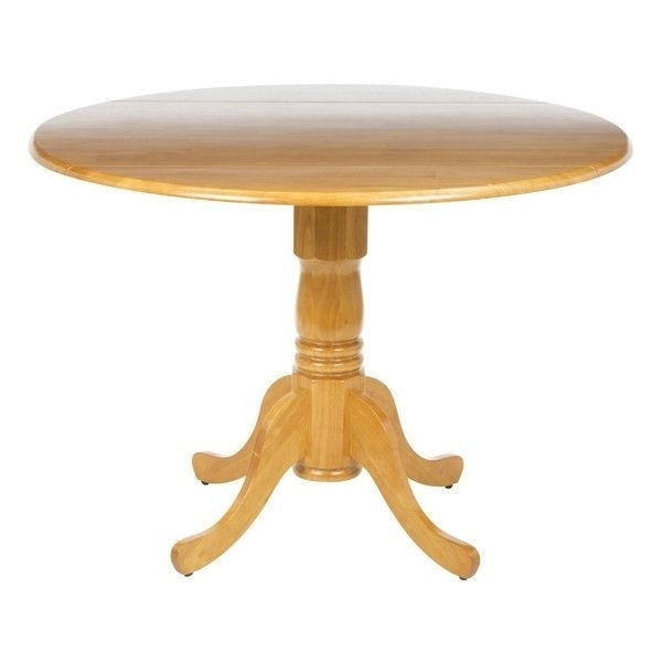 Round 42-inch Drop-Leaf Dining Table in Oak Wood Finish Image 1