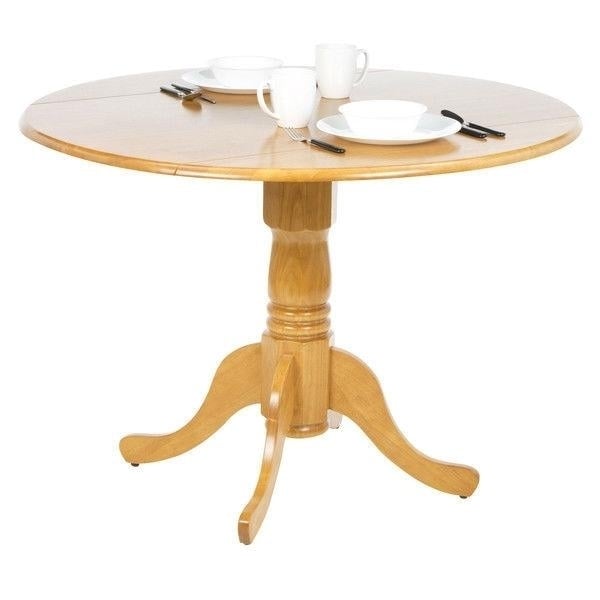 Round 42-inch Drop-Leaf Dining Table in Oak Wood Finish Image 3