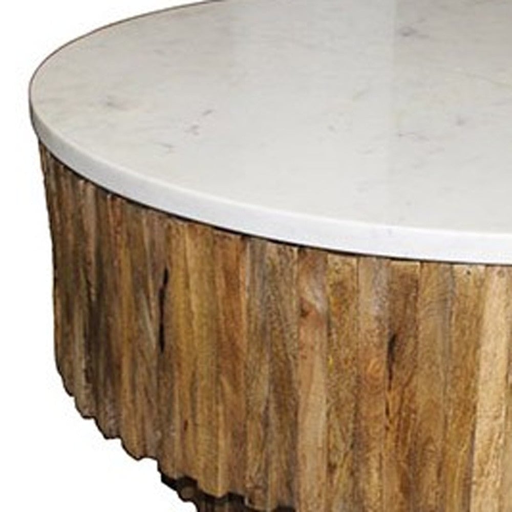 Round Marble Top and Wooden Strips Coffee Table Image 2