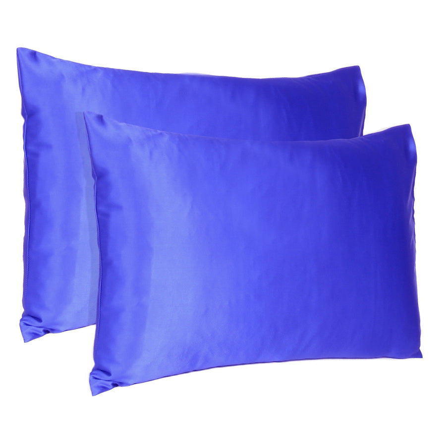 Royal Blue Dreamy Set Of 2 Silky Satin Queen Pillowcases Image 1