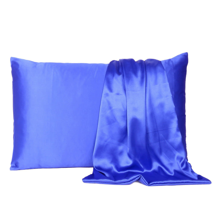 Royal Blue Dreamy Set Of 2 Silky Satin Queen Pillowcases Image 2