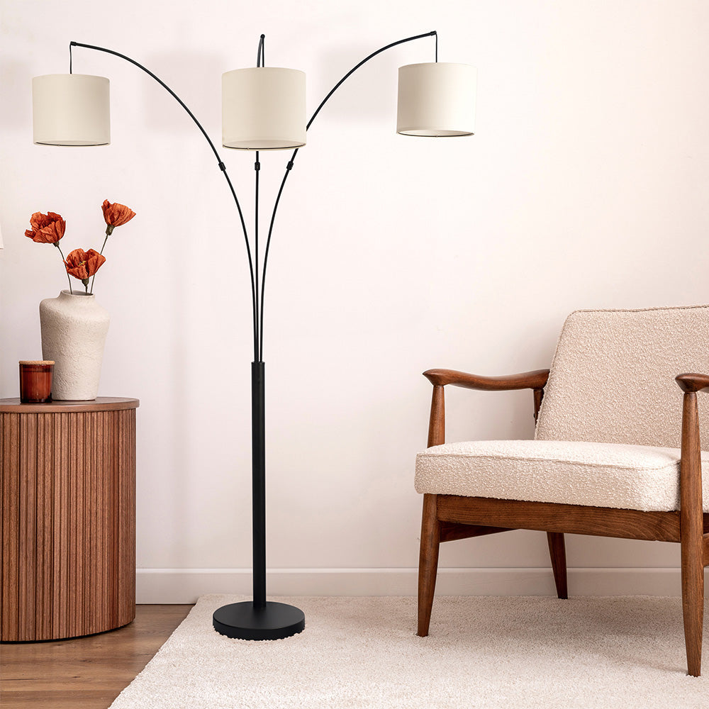 Royal 3-Arm Metal Arc Floor Lamp, Oil Rubbed Bonze with Linen Shade, 4 way Rotary Switch Image 3