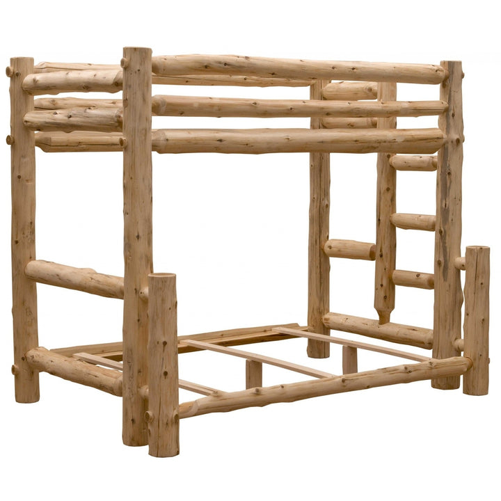 Rustic And Natural Cedar Queen And Single Ladder Left Log Bunk Bed Image 1