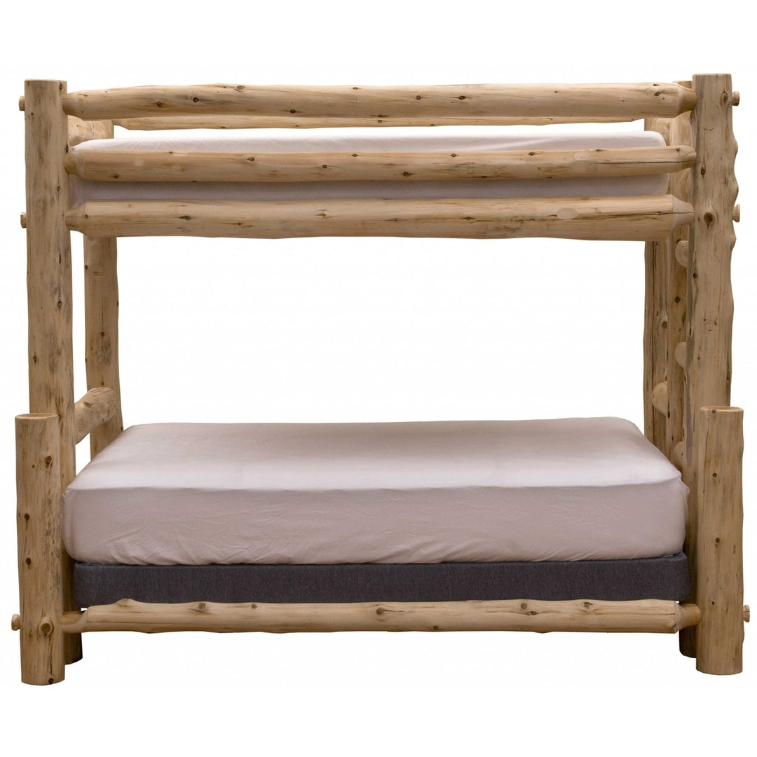 Rustic And Natural Cedar Queen And Single Ladder Left Log Bunk Bed Image 2