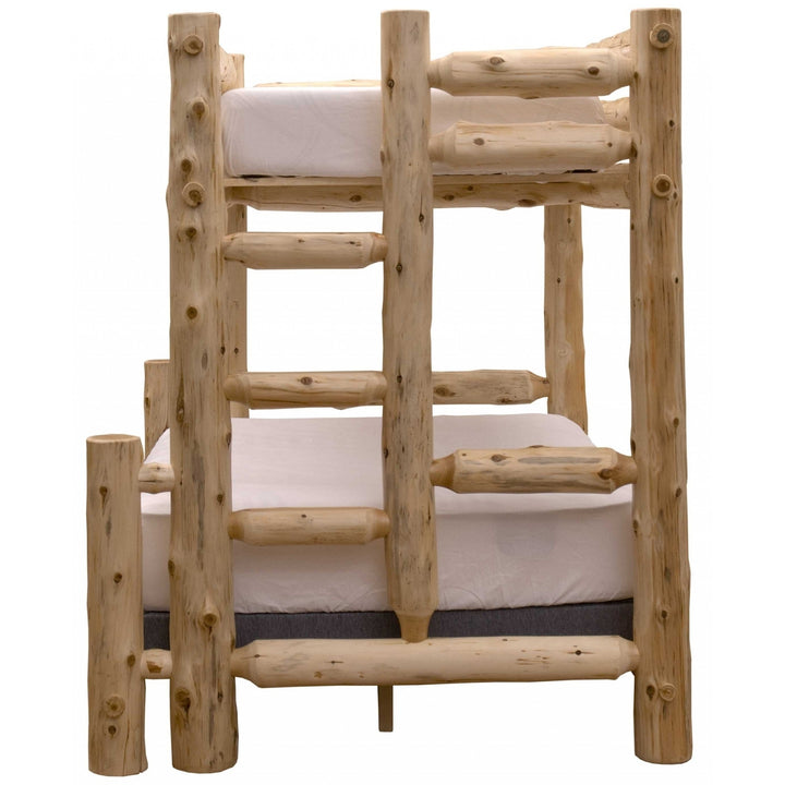 Rustic And Natural Cedar Queen And Single Ladder Left Log Bunk Bed Image 3